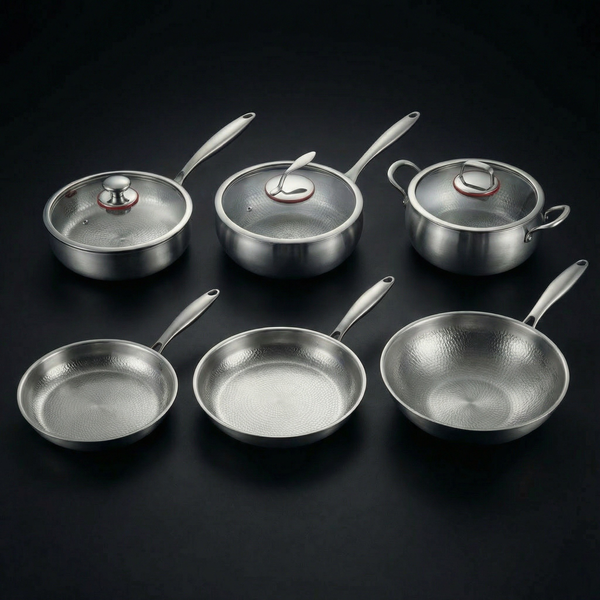 Hand-Hammered Titanium Complete Kitchen Set with 3 Lids (10, 11 & 12 inch)