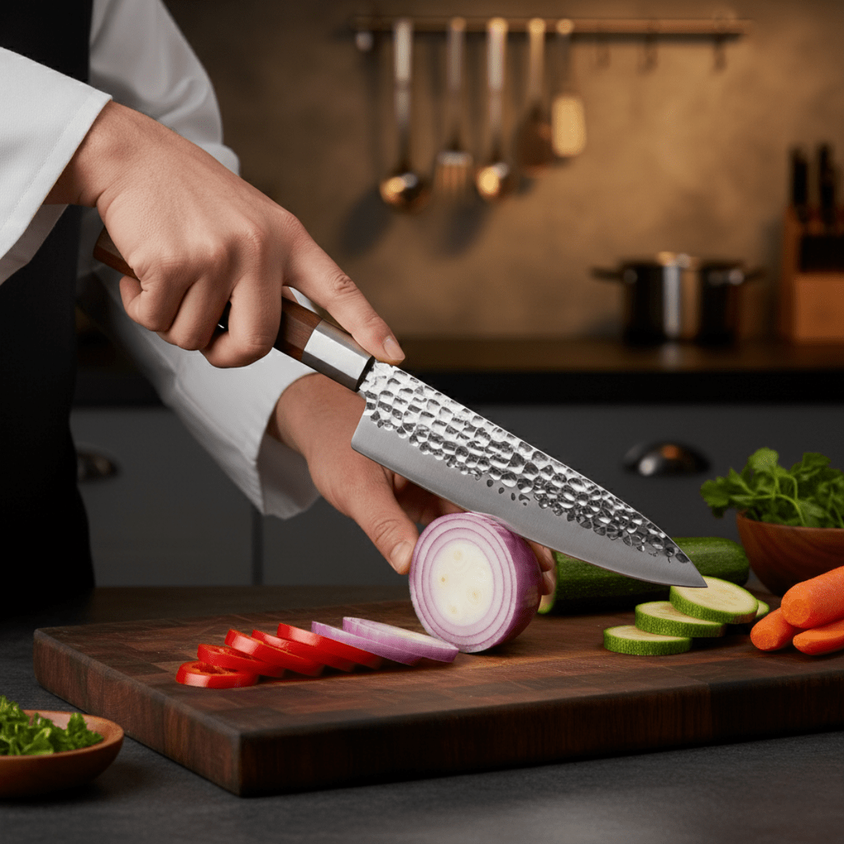 Japanese Hammered Stainless Steel Chef's Knife – 7.3 inch (18.5 cm) Precision Blade