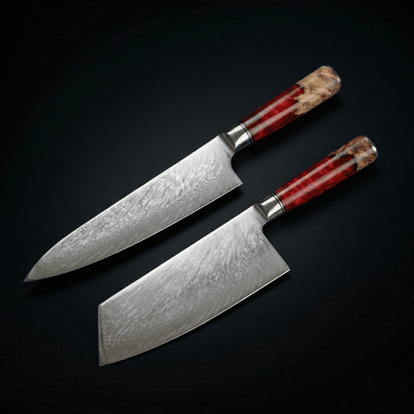 Japanese Damascus Shinku 2-Piece Performance Set – 7.5 inch (19 cm) & 7.9 inch (20 cm) Precision Knives