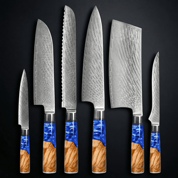 Professional Japanese Damascus Knife Set – 6-Piece Chef Grade