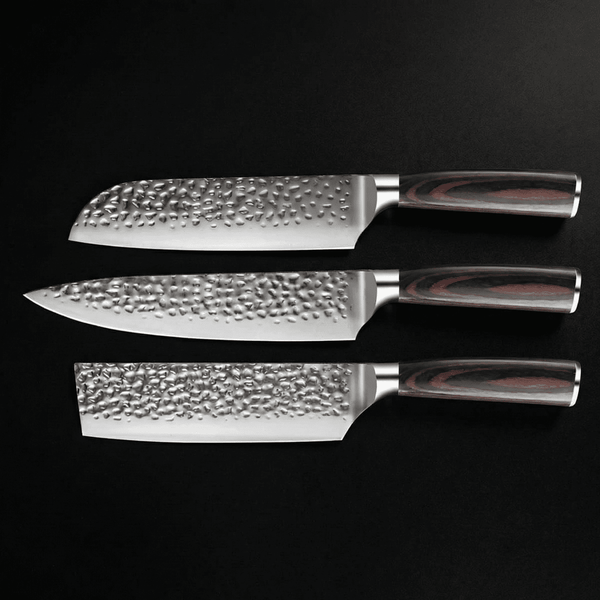 Japanese Hammered Damascus Chef's Knife Set – 3-Piece