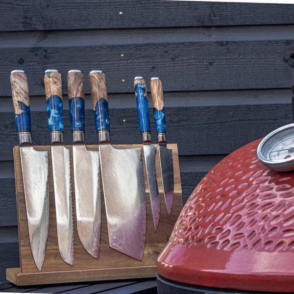 Limited Edition Japanese Damascus Knife Set – 6-Piece Sapphire Series