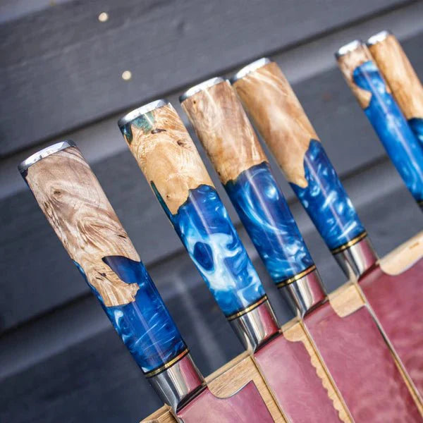Limited Edition Japanese Damascus Knife Set – 6-Piece Sapphire Series