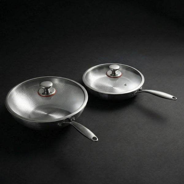 Hand-Hammered Titanium Wok & Frying Pan (10 inch) with Utensils