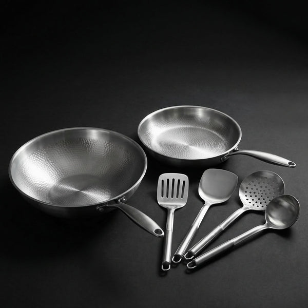 Hand-Hammered Titanium Wok & Frying Pan (10 inch) with Utensils