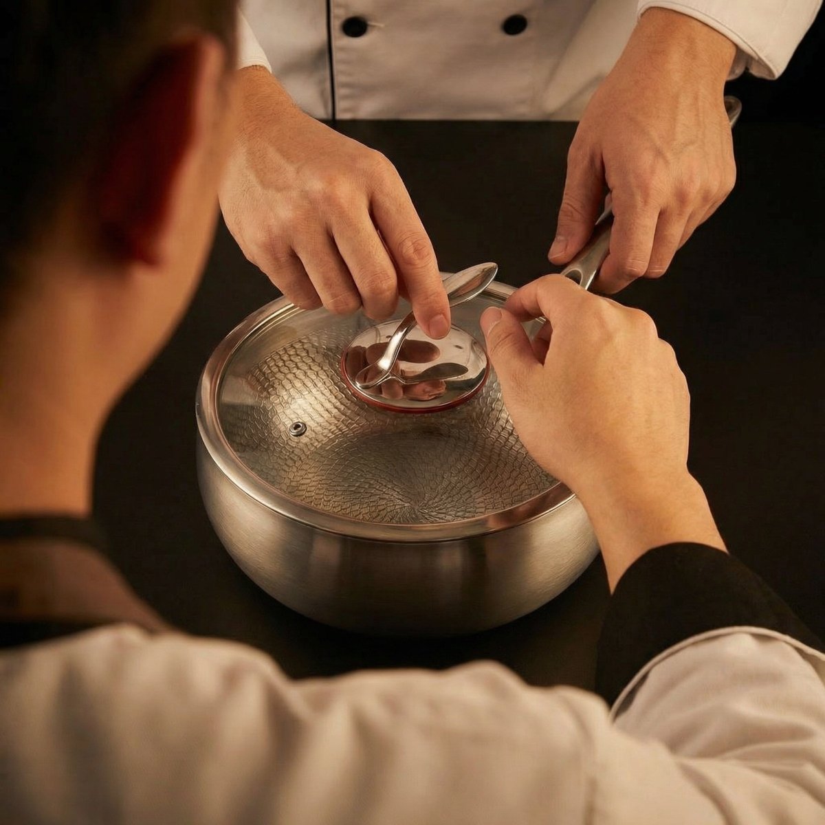 Hand-Hammered Titanium Pan & Sauté Set with Walnut Cutting Board and Utensils